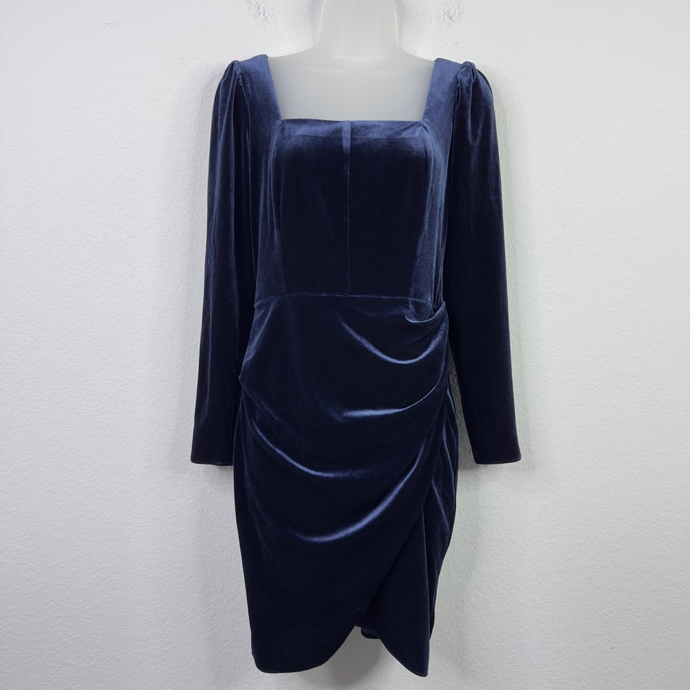 Shoshanna Dress Women 2 Blue Velvet Long Sleeve Holiday Glam Timeless Whimsigoth